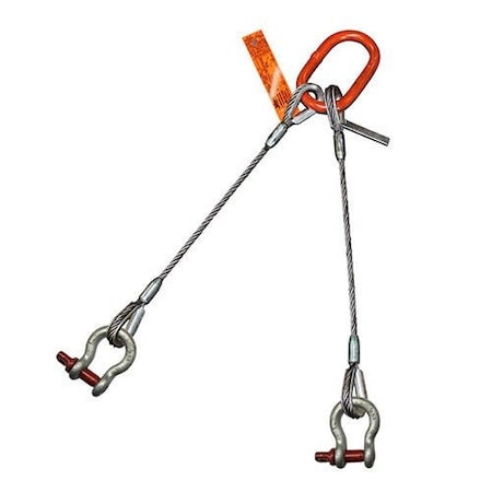 Two Leg Wire Rope Slng, 7/8 In Dia, 20ft L, Screw Pin Anchor Shackle, 13 Ton Capacity